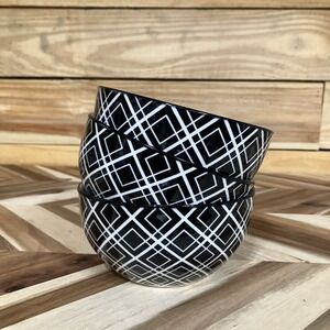 Dover & York Black White Geometric Ceramic Cereal Soup Bowls Set Of 3